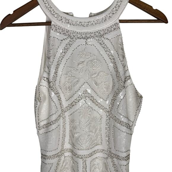 Lulus Tell Me Everything White Beaded Halter Formal Gown NWT Size Small - Picture 6 of 12